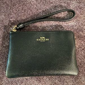 Brand NWT black leather COACH wristlet